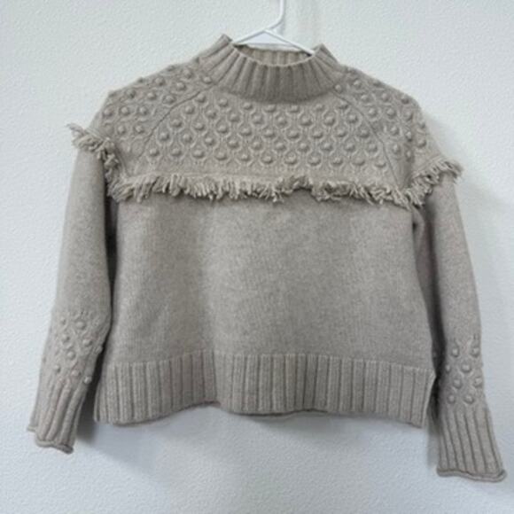 Alashan Sweaters - ALASHAN Merino Wool Fringe Sweater Beige Bobble Knit Boho Cottagecore M SoftGirl